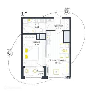 1-к квартира, вторичка, 40м2, 23/26 этаж