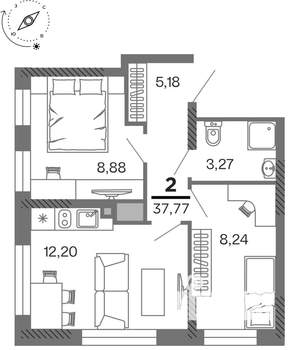 2-к квартира, вторичка, 38м2, 23/25 этаж