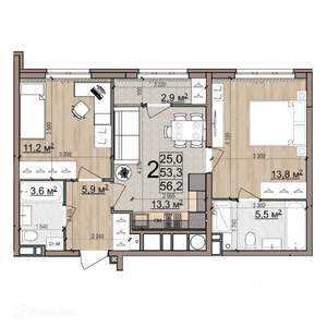 2-к квартира, вторичка, 56м2, 20/26 этаж