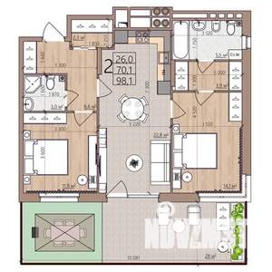 2-к квартира, вторичка, 98м2, 1/9 этаж