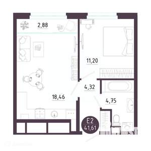 1-к квартира, вторичка, 42м2, 7/19 этаж