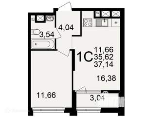 1-к квартира, вторичка, 37м2, 2/26 этаж