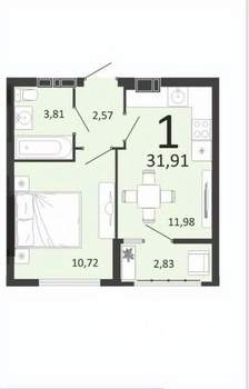 1-к квартира, вторичка, 32м2, 2/15 этаж