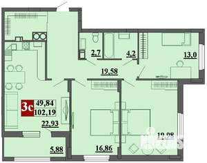 3-к квартира, строящийся дом, 103м2, 2/15 этаж