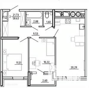 2-к квартира, вторичка, 59м2, 5/26 этаж