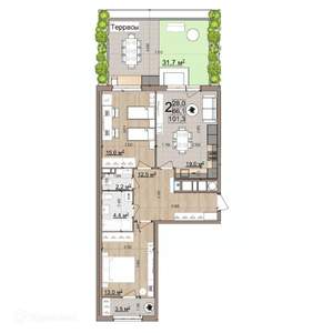 2-к квартира, вторичка, 101м2, 1/26 этаж