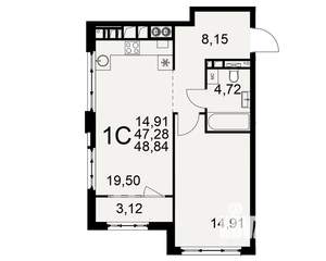 1-к квартира, вторичка, 47м2, 4/10 этаж