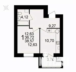 1-к квартира, вторичка, 39м2, 13/16 этаж