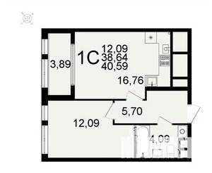 1-к квартира, вторичка, 41м2, 17/26 этаж