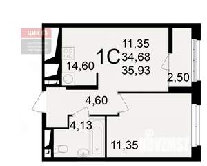 1-к квартира, строящийся дом, 36м2, 16/25 этаж