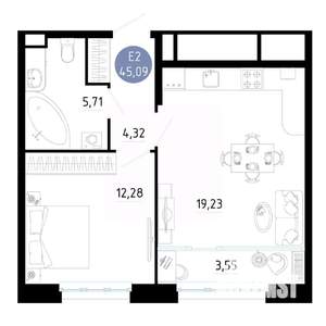1-к квартира, вторичка, 45м2, 6/20 этаж