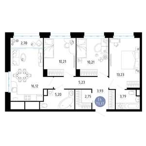 3-к квартира, вторичка, 73м2, 10/20 этаж