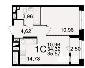 1-к квартира, вторичка, 34м2, 13/25 этаж