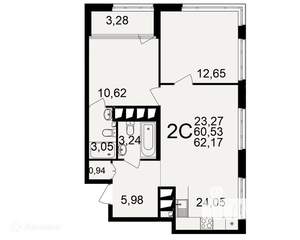 2-к квартира, вторичка, 62м2, 22/26 этаж