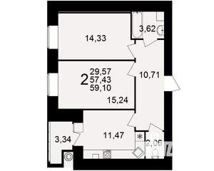 2-к квартира, вторичка, 57м2, 10/15 этаж