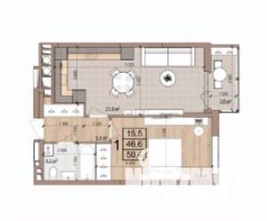 1-к квартира, вторичка, 50м2, 15/17 этаж