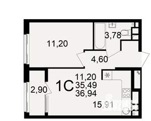 1-к квартира, вторичка, 35м2, 7/21 этаж