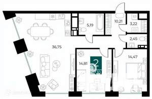 2-к квартира, вторичка, 87м2, 3/14 этаж