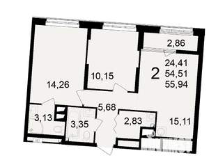 2-к квартира, вторичка, 55м2, 15/23 этаж