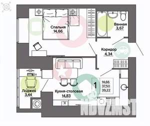 1-к квартира, вторичка, 39м2, 1/16 этаж