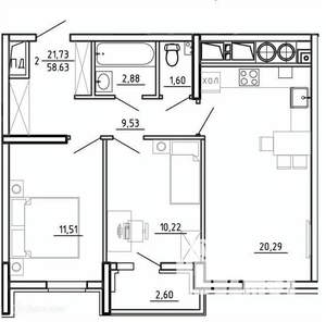 2-к квартира, вторичка, 59м2, 11/26 этаж