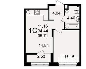 1-к квартира, вторичка, 34м2, 1/25 этаж