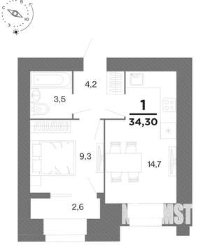 1-к квартира, вторичка, 34м2, 2/16 этаж