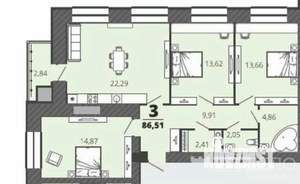 3-к квартира, сданный дом, 87м2, 7/16 этаж