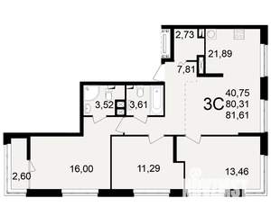 3-к квартира, вторичка, 80м2, 1/25 этаж