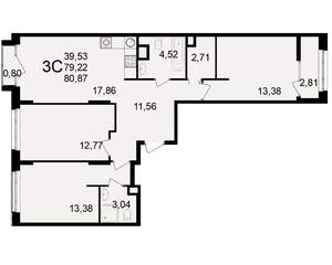3-к квартира, вторичка, 79м2, 10/25 этаж