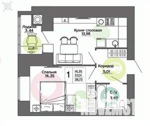 1-к квартира, вторичка, 39м2, 1/16 этаж
