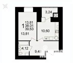 1-к квартира, вторичка, 40м2, 15/16 этаж