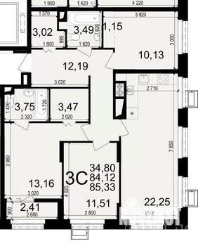 3-к квартира, вторичка, 85м2, 6/10 этаж