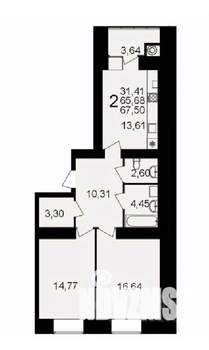 2-к квартира, вторичка, 68м2, 1/16 этаж