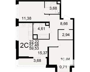 2-к квартира, вторичка, 57м2, 9/25 этаж