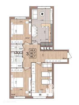 3-к квартира, вторичка, 87м2, 2/17 этаж
