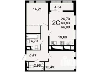 2-к квартира, вторичка, 64м2, 21/26 этаж