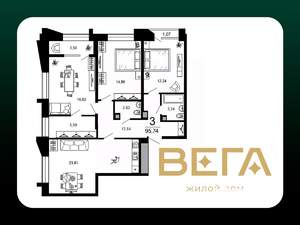 3-к квартира, вторичка, 96м2, 8/19 этаж