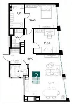 2-к квартира, вторичка, 91м2, 9/14 этаж