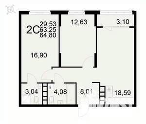 2-к квартира, вторичка, 65м2, 9/22 этаж