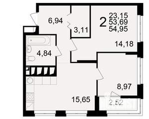 2-к квартира, вторичка, 54м2, 19/25 этаж