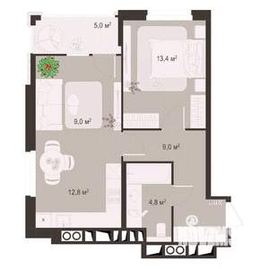 2-к квартира, строящийся дом, 54м2, 7/8 этаж