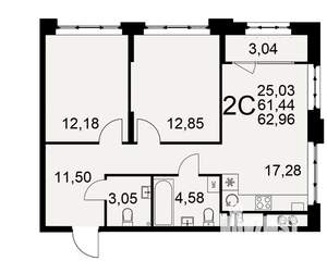 2-к квартира, вторичка, 61м2, 2/10 этаж
