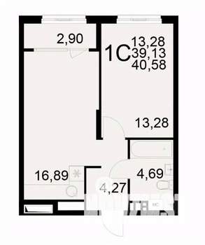 1-к квартира, вторичка, 41м2, 2/22 этаж