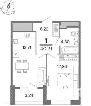 1-к квартира, вторичка, 40м2, 8/17 этаж