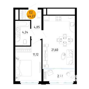 1-к квартира, вторичка, 44м2, 6/25 этаж