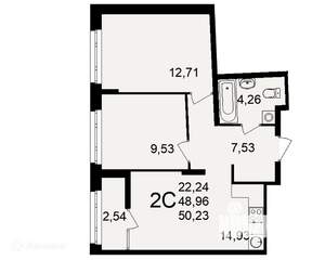 2-к квартира, вторичка, 50м2, 2/26 этаж