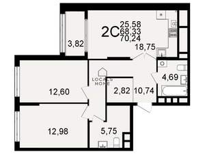 2-к квартира, вторичка, 70м2, 10/26 этаж