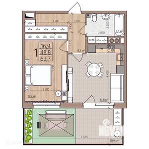 1-к квартира, вторичка, 70м2, 1/9 этаж
