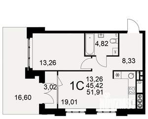 1-к квартира, вторичка, 45м2, 2/10 этаж